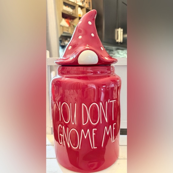 Rae Dunn Large Red You Don’t Gnome Me Ceramic Canister - Picture 1 of 3
